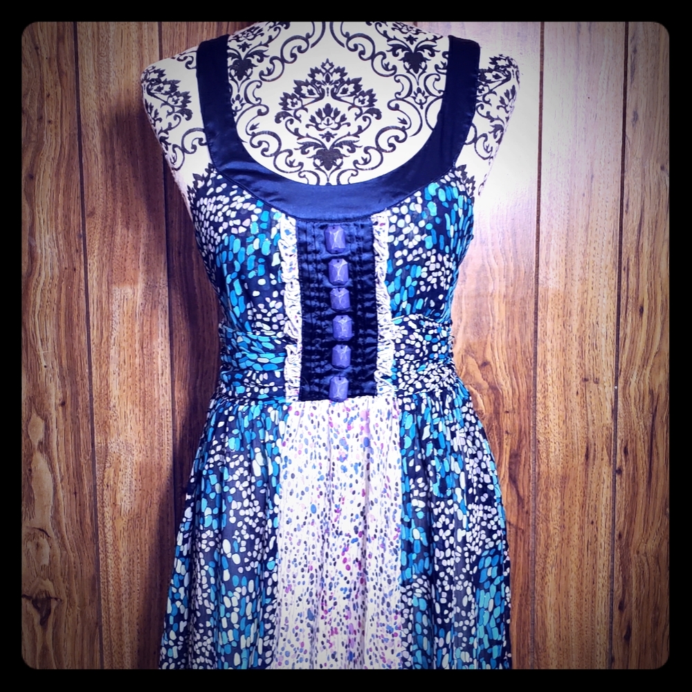 Blue jeweled tank top dress.